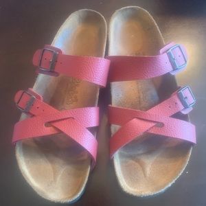 Red Birkenstock Sandals w/criss cross straps